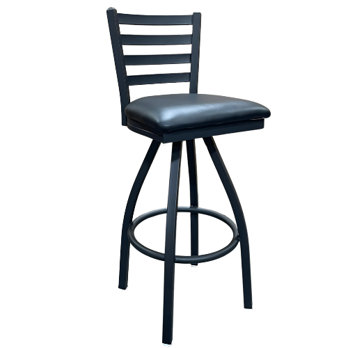 Picture of Ladderback Barstool w/Swivel Base, Textured Black Frame with Vinyl Seat