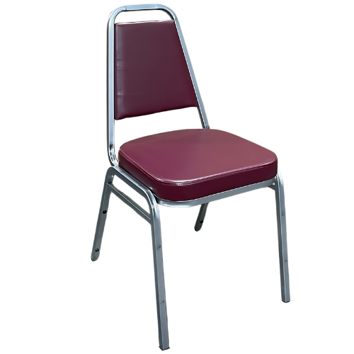 Picture of Standard Stack Chair Burgundy Vinyl Silver Frame