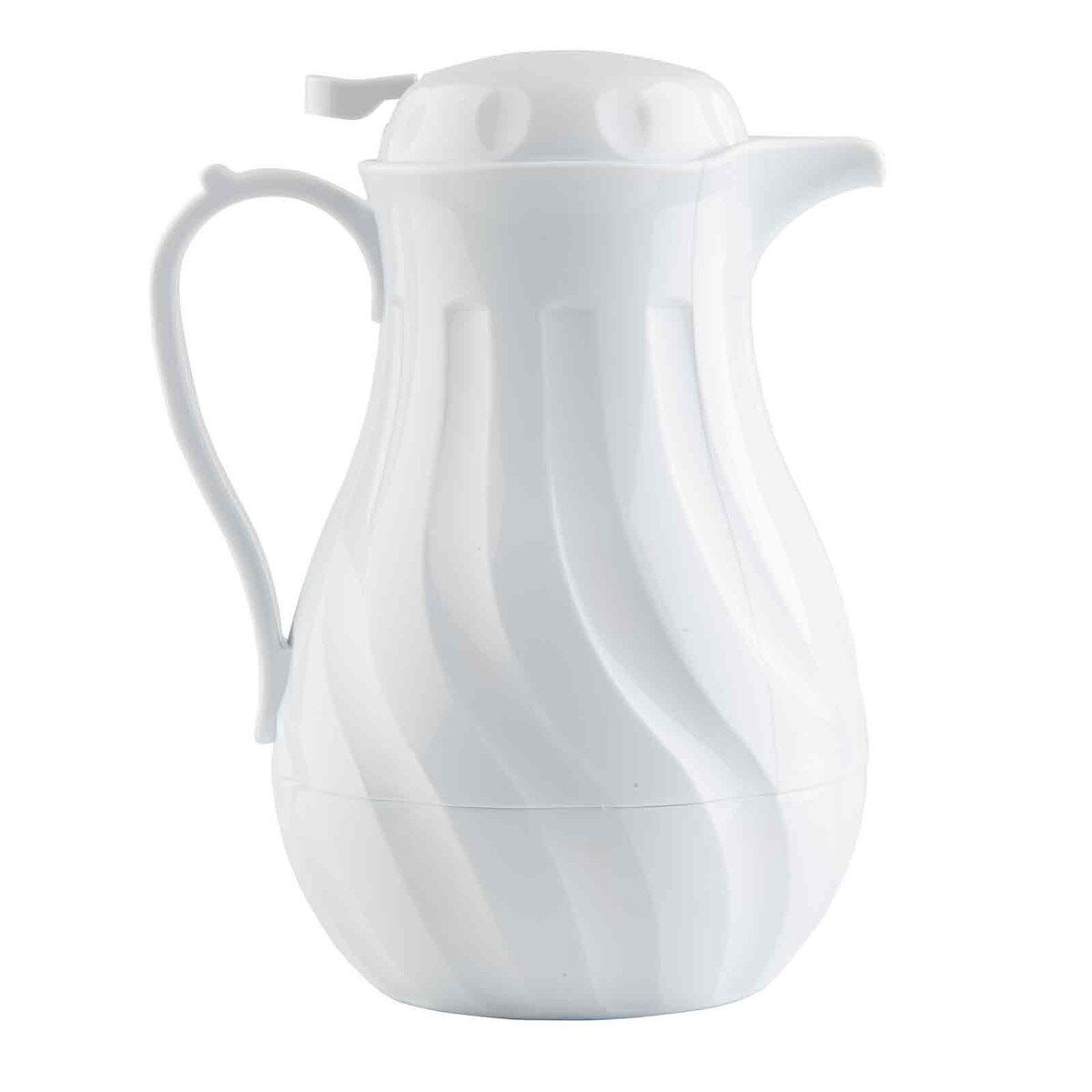 Picture of White Coffee Decanter, 64 oz., thumb press, swirl design, triple wall insulation